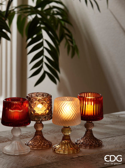 Italiving candle glass clear, brown, red, orange set of 4 candle glasses for candles and tea lights