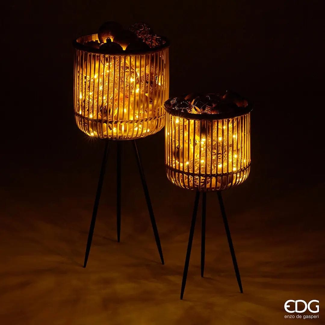 Set of 2 natural bamboo lanterns on high legs, height 25" and 21"