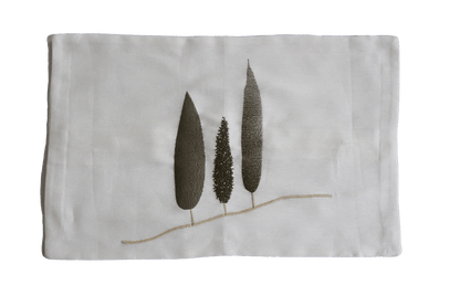 Cushion cover 11.81" x 19.68" white embroidered with cypresses - 50 BW / 50 linen