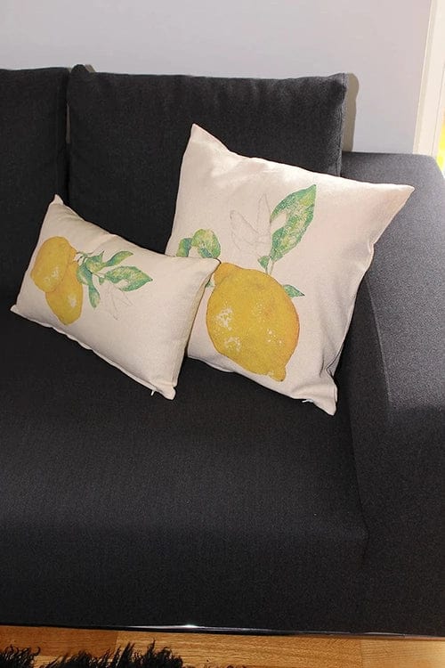 Cushion cover 19.5x19.5" cream with lemon print 100% Co Made in Italy