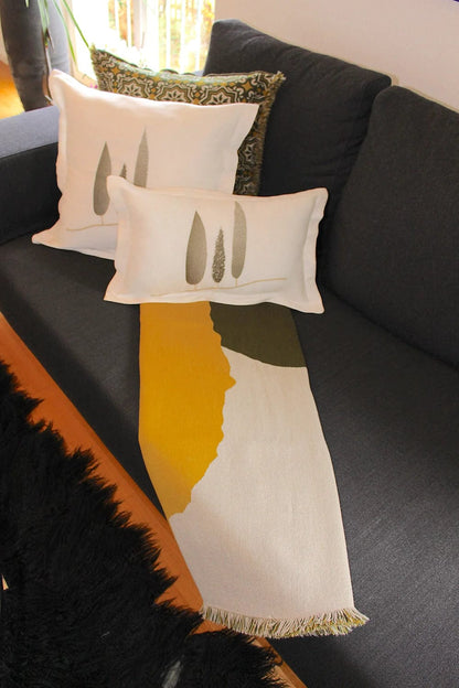 Cushion cover white, with cypresses embroidery - 50Co/50Li Made in Italy