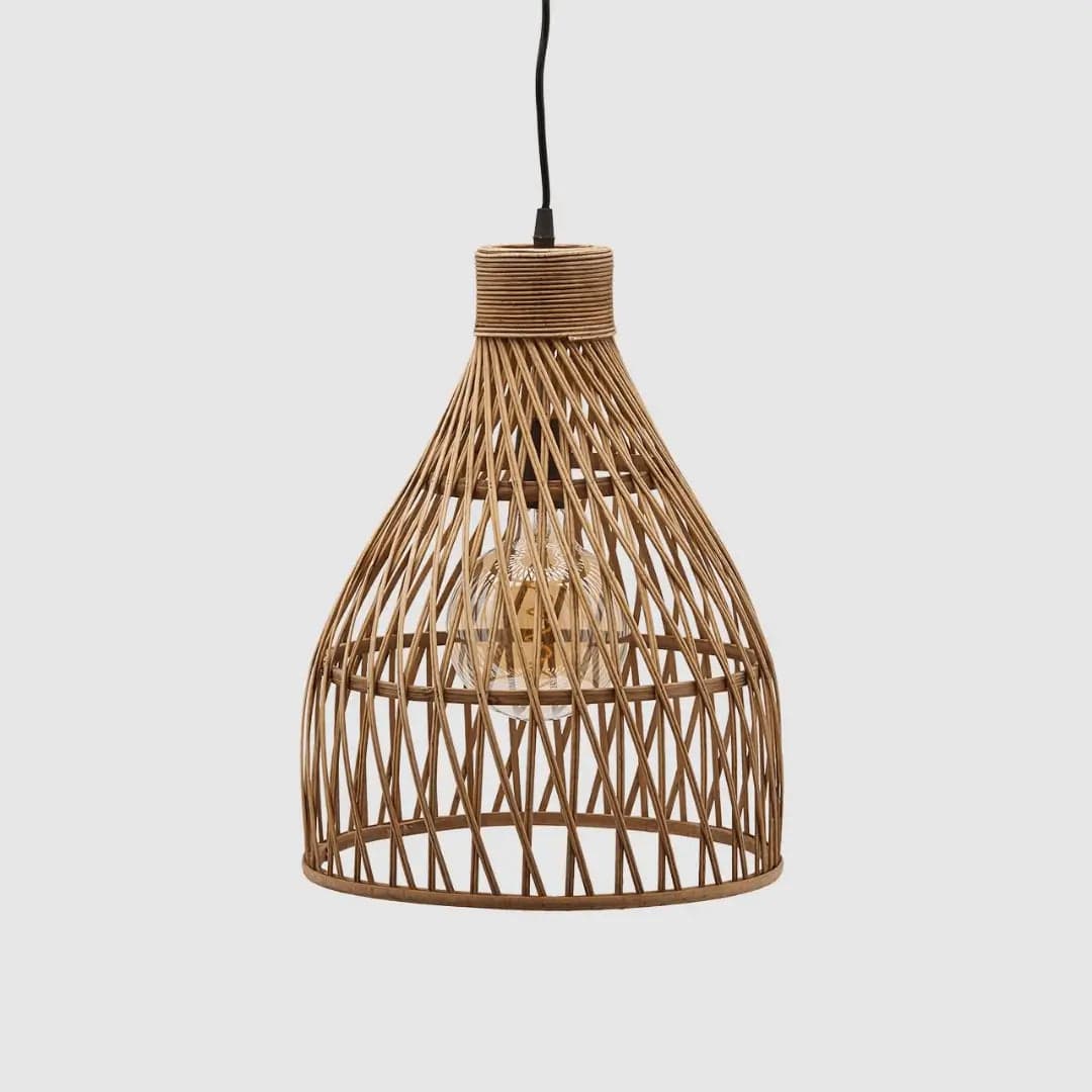 Ceiling light made of natural bamboo rhombus pattern H 17" Ø 13"