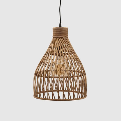 Ceiling light made of natural bamboo rhombus pattern H 17" Ø 13"