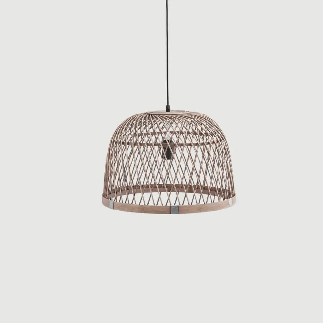 Ceiling light made of natural rattan rhombus pattern H 11" Ø 16"