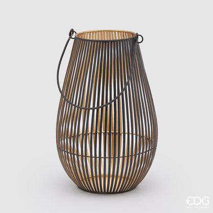 Round floor lantern with handle and rod pattern Height 13" Ø 9"