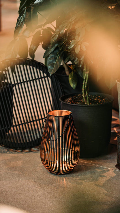 Round floor lantern with handle and rod pattern Height 13" Ø 9"