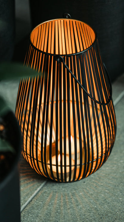 Round floor lantern with handle and rod pattern Height 13" Ø 9"