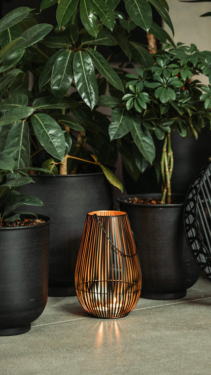 Round floor lantern with handle and rod pattern Height 13" Ø 9"