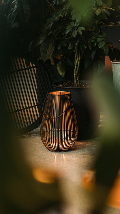 Round floor lantern with handle and rod pattern Height 13" Ø 9"