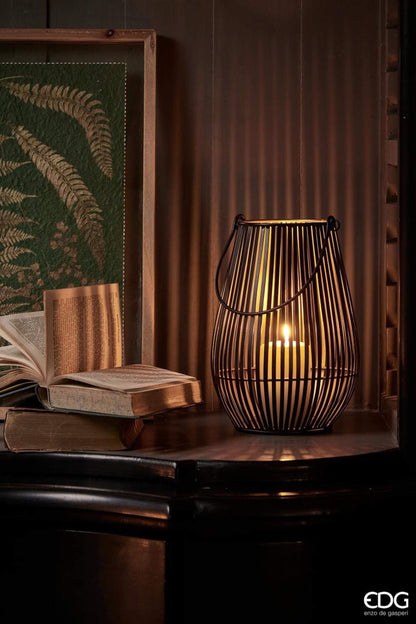 Floor lantern round shape with handle and rod pattern Height 10" Ø 7"