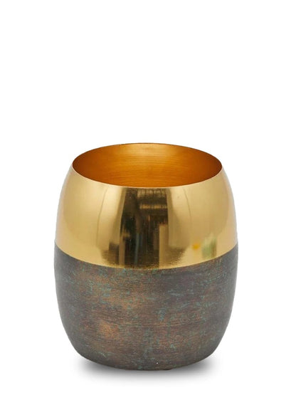 Metal planter in earth tones with wide gold rim Height 7.8" Ø 7.8"