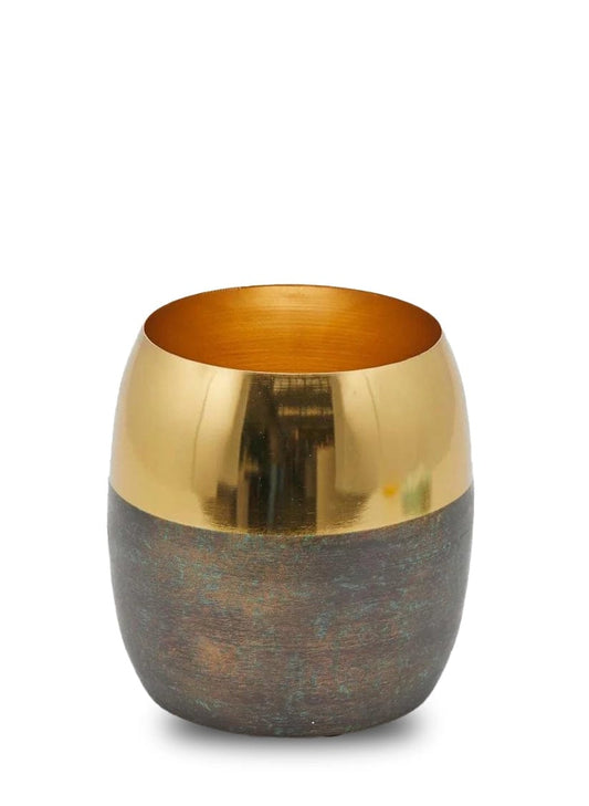 Metal planter in earth tones with wide gold rim Height 7.8" Ø 7.8"