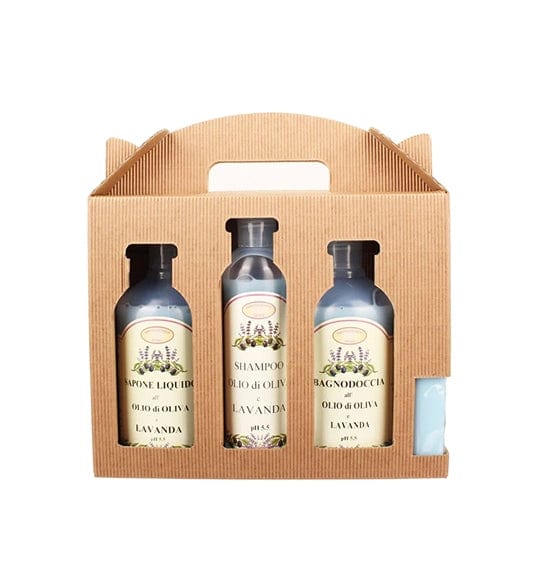 4-piece natural care set made of olive oil with lavender