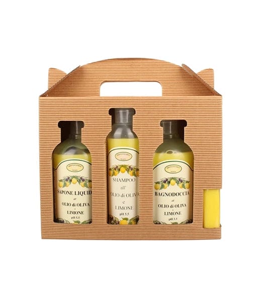 4-piece natural care set made of olive oil with lemon