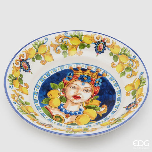 Serving bowl with colorful motif from Sicily - Ceramic H 2.75" Ø 12.4"