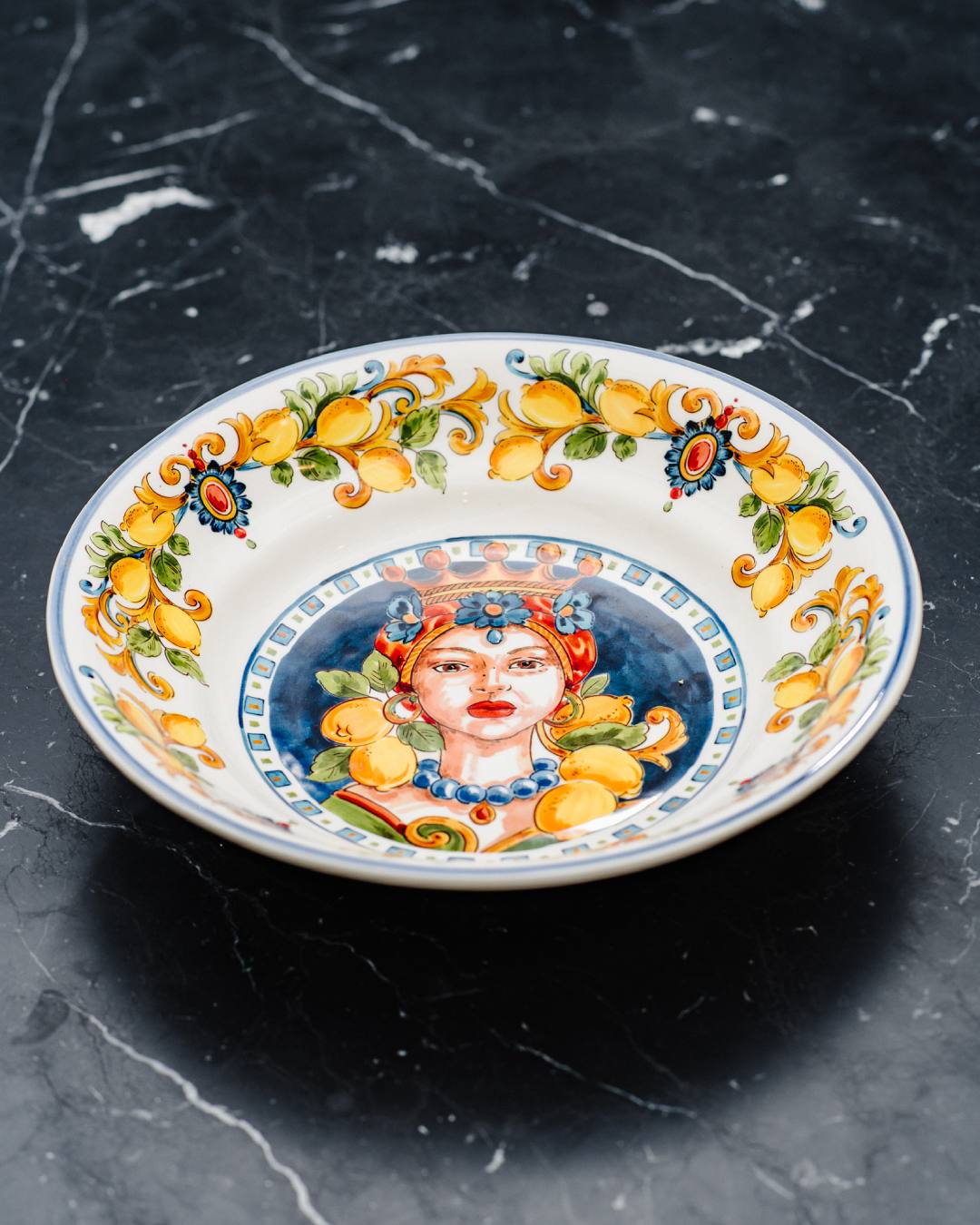 Serving bowl with colorful motif from Sicily - Ceramic H 2.75" Ø 12.4"