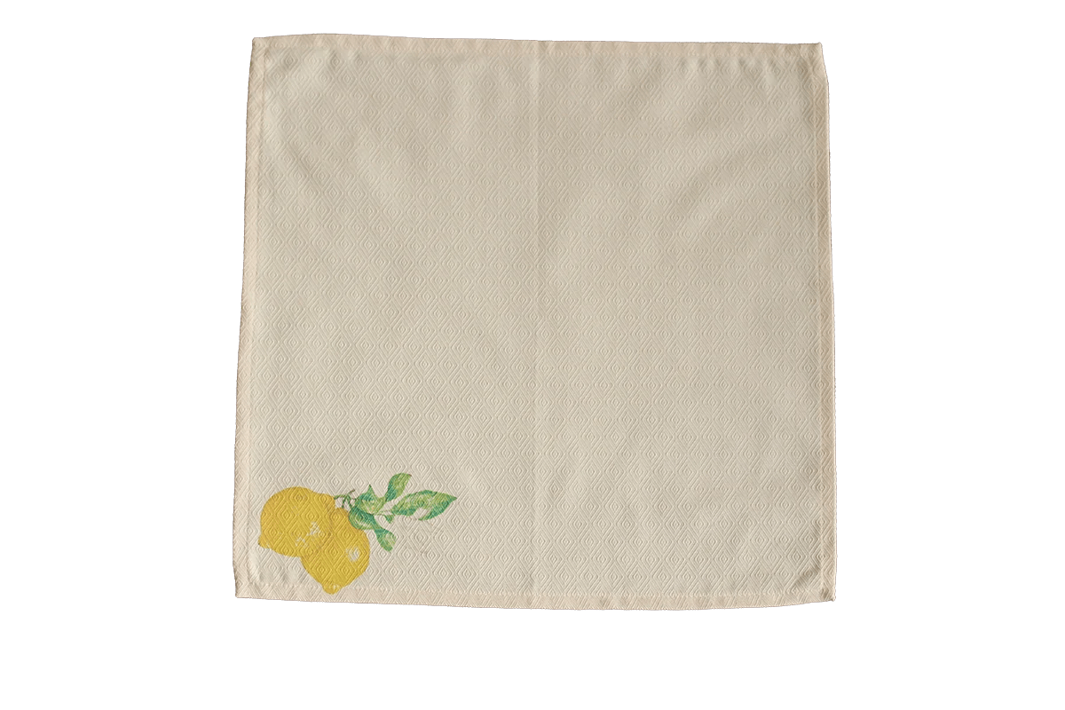 Cloth napkin 17.55" x 17.55" cream with lemon print - 100% Co Made in Italy