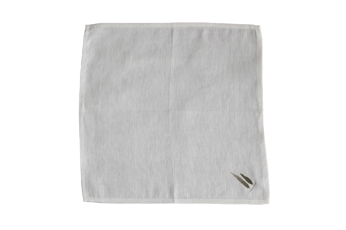 Cloth napkin white, embroidered with cypresses - 50Co/50Li Made in Italy