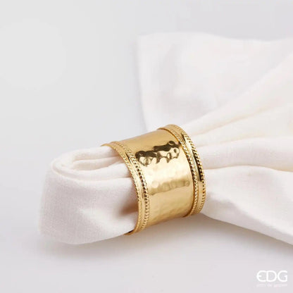 Set of 4 napkin rings - hammered metal color gold
