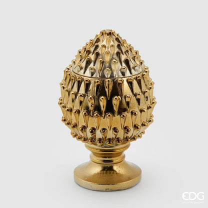 Pine cone with gold lacquer and lid H 9.4" Ø 5.9"