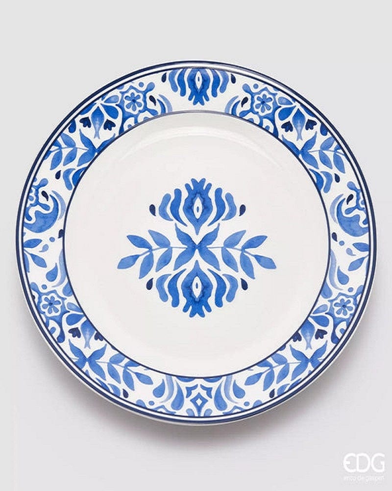 Capri series place plate - white porcelain, painted blue H 0.98" Ø11.7"