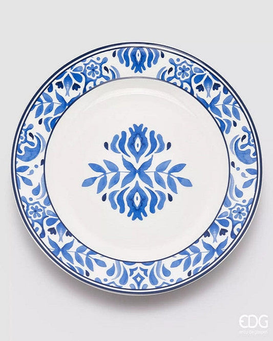 Capri series place plate - white porcelain, painted blue H 0.98" Ø11.7"