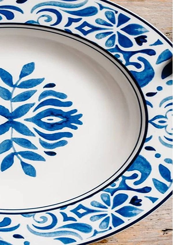 Capri series place plate - white porcelain, painted blue H 0.98" Ø11.7"