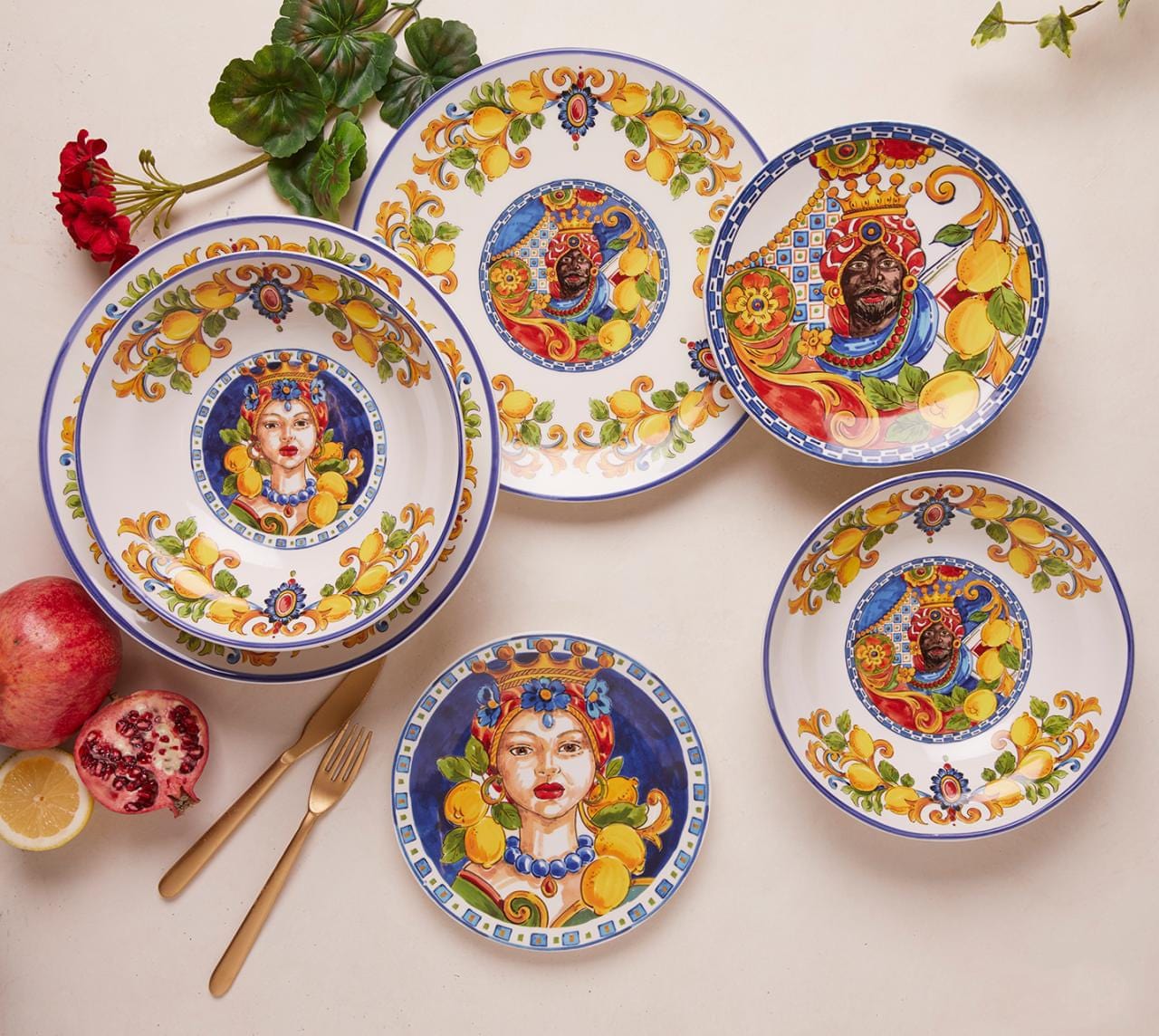 Dinner plate with colorful motif from Sicily - Ceramic H 0.79" Ø 8.39"