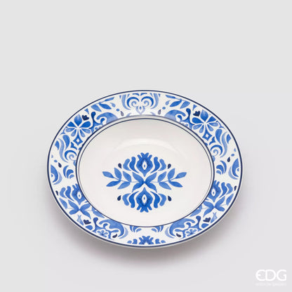 Soup plate Capri series - white porcelain, painted blue H 1.37" Ø 8.56"