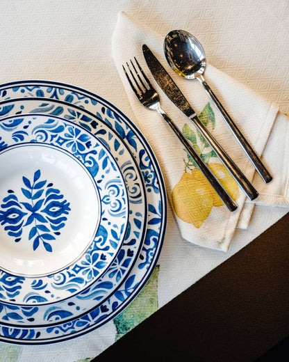 Soup plate Capri series - white porcelain, painted blue H 1.37" Ø 8.56"