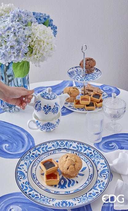 Soup plate Capri series - white porcelain, painted blue H 1.37" Ø 8.56"