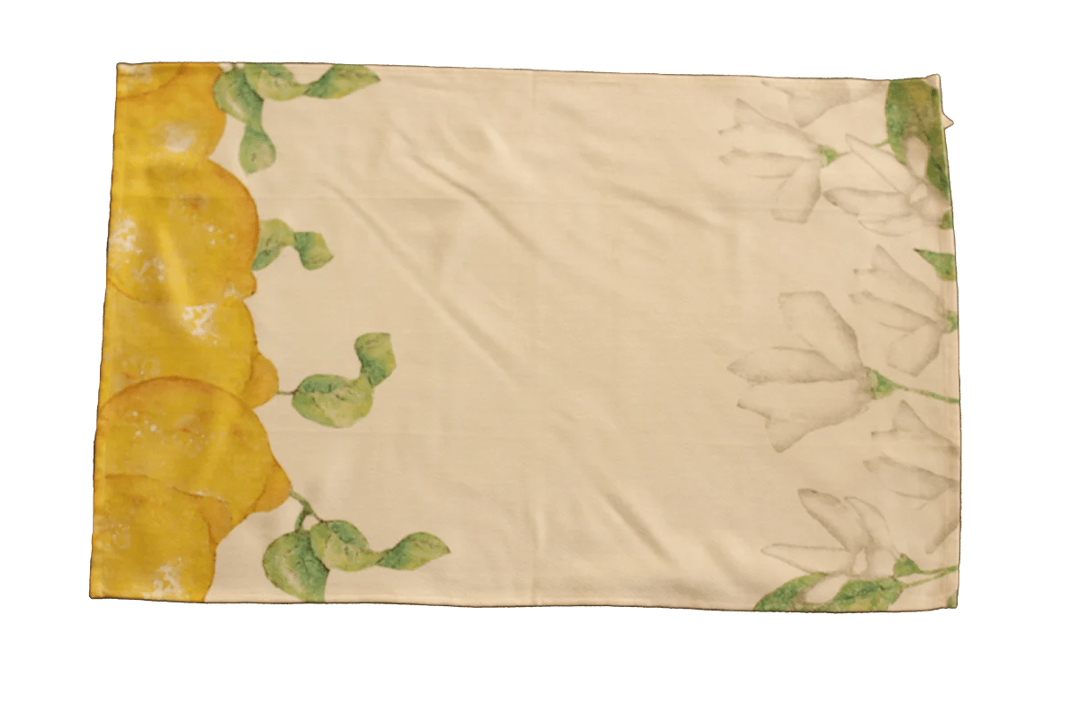 Table runner 19.5"x27.3" cream with lemon print 100% Co Made in Italy