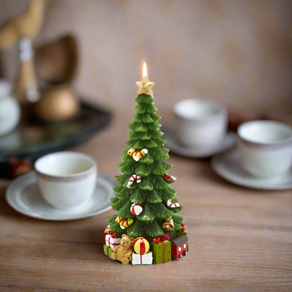 Large Christmas tree candle with Christmas presents H 8.6"