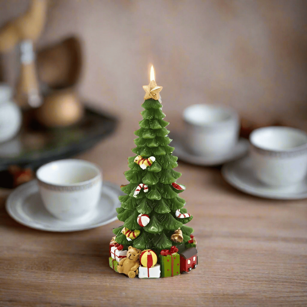 Small Christmas tree candle with Christmas presents H 4.9"
