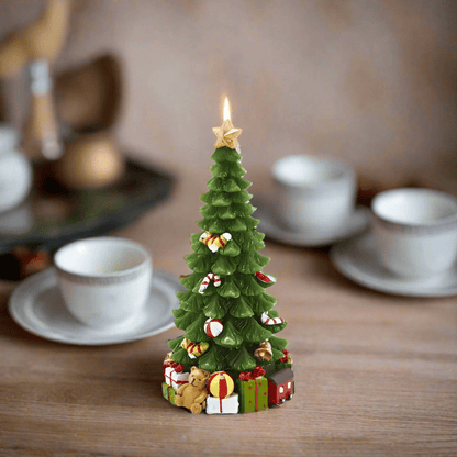 Small Christmas tree candle with Christmas presents H 4.9"