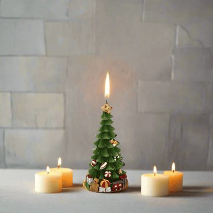 Small Christmas tree candle with Christmas presents H 4.9"