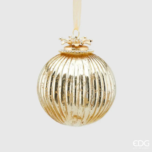 Decorative Christmas ball glass with crown in gold and red Ø 3.9"